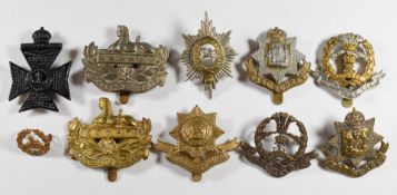 Ten British Army Infantry regiment badges including Gloucestershire Regiment, Worcestershire