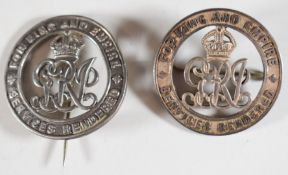 Two WW1 silver war badges for Conrad Ashman and William Betts, both Gloucestershire Regiment