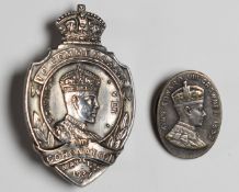 Two Edward VIII coronation badges, one lapel and the other a pin back
