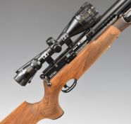 BSA R-10 SE .22 PCP air rifle with chequered semi-pistol grip and forend, raised cheek piece,