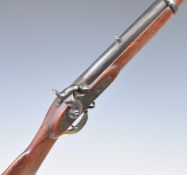 Enfield 16 bore 3-band percussion hammer action gun with lock stamped with crown over 'VR' cypher