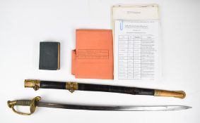 American Civil War interest 1850 pattern Infantry officer's sword with brass hilt, pommel and