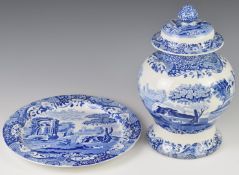 Spode Italian pattern covered ginger jar and charger, diameter 31cm x height 34cm