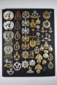 Mounted display of approximately 50 mostly British Army metal and staybrite badges including