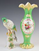 Chelsea parrot and Spode style vase, tallest 29cm