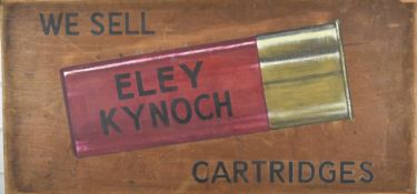 'We sell Eley Kynoch Cartridges' hand painted on wood, shop display or advertising sign, 40 x 82cm