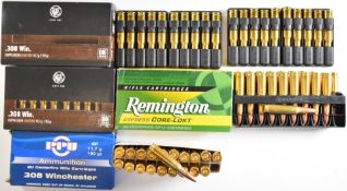 Eighty .308 Win rifle cartridges including Remington, PPU and RWS, in original boxes PLEASE NOTE