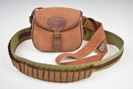 Canvas and leather shotgun cartridge bag and belt.