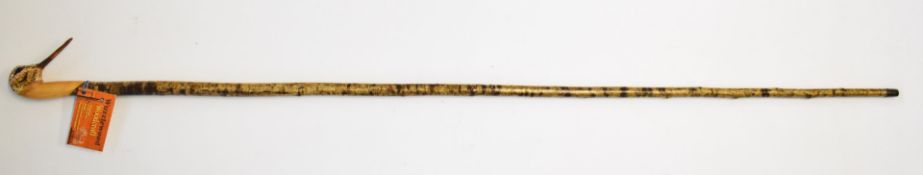 Wuzzlewood Woodcraft signed carved bird head walking stick, length 138cm