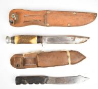 Two hunting knives, one Venture the other H.M. Slater, Sheffield, both with leather sheaths, longest