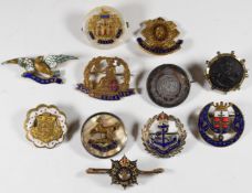 Eleven sweetheart / pin badges including Royal Engineers WW1 hallmarked silver and tortoiseshell,