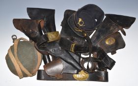 American Civil War interest military equipment including hat, water bottle, belts, holsters and