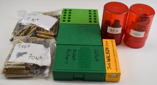 Four rifle cartridge re-loading die sets .401, .358, 7mmx64 and 6mm BR Rem and related empty brass