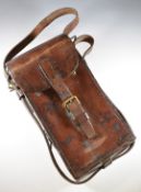 Madsen machine gun leather ammunition pouch, with adjustable carry strap