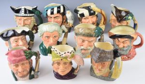 Eleven Royal Doulton character jugs comprising Ugly Duchess, Apothecary, Gladiator, The