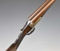 W Garden 12 bore side by side shotgun with named and engraved lock, engraved trigger guard, thumb