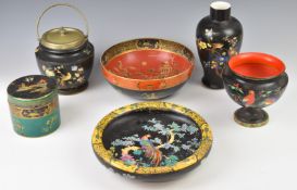 Six pieces of vintage Carltonware pottery including vases, punch bowls, dishes, covered jars etc,