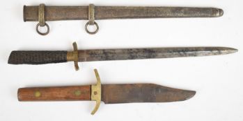 Continental hunting dagger / knife with 23cm double edged blade and non standard scabbard together