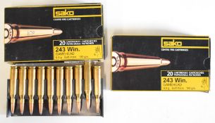 Forty .243 Win Sako rifle cartridges, in original boxes PLEASE NOTE THAT A VALID RELEVANT FIREARMS/