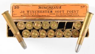 Fifteen deactivated .30 Winchester rifle cartridges, in original box.