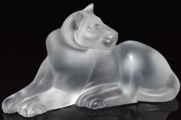 Lalique Simba frosted glass figure of a lioness, with paper label '11662' and signed 'Lalique