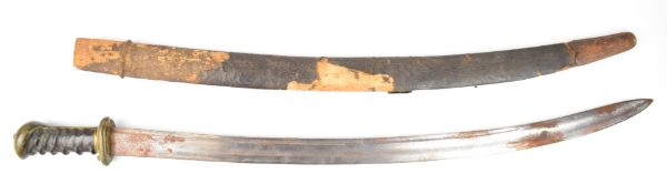 Continental sword with large grip and pommel, 82cm curved blade and wooden scabbard. PLEASE NOTE ALL