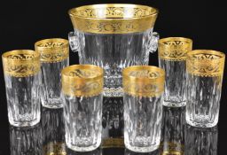 St Louis glass twin handled ice pail/ bucket (16cm tall) and six lemonade/ high ball glasses with