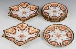 Royal Crown Derby Imari dessert set comprising three shaped plates and six 22cm plates, pattern