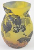Jean-Simon Peynaud Art Nouveau glass vase with painted decoration of berries and foliage, 8cm tall.