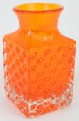 Geoffrey Baxter for Whitefriars Chess vase in tangerine orange, 14.5cm tall