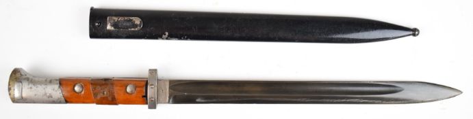 Czechoslovakian 1924 pattern bayonet with wooden grips, 29cm fullered blade and scabbard. PLEASE