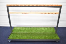 Purpose built double sided shop display gun rack on wheels, 150 x 70 x 103cm.