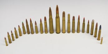 Twenty-three various live and used rifle cartridges to include .475, .375, .416 etc PLEASE NOTE THAT