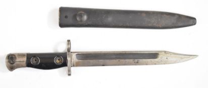British L1A3 pattern bayonet with 20cm Bowie fullered blade and scabbard. PLEASE NOTE ALL BLADED