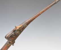 Eastern matchlock gun with bone inlaid stock, leather barrel bands, fixed sights and 47.5 inch