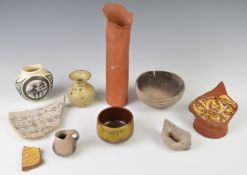Collection of studio pottery and Sioux pottery archaeological shards including annotated examples '