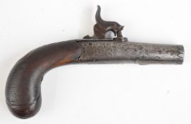 Wallace Wigton of Brighton percussion hammer action pocket pistol with named and engraved lock,