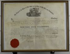 American Civil War interest framed officer's commission document for Quartermaster Henry Knowles,