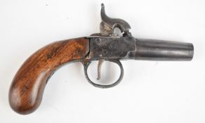 Unnamed percussion hammer action pocket pistol with engraved lock, vacant wrist cartouche and 2 inch