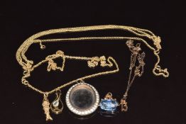 Victorian 9ct gold locket set with paste in a silver setting (3.5 x 2.8cm), 9ct gold swivel fob/