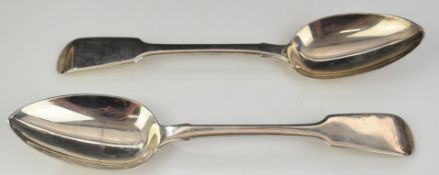 Pair of William IV hallmarked silver fiddle pattern table spoons, London 1834, maker Jonathan Hayne,