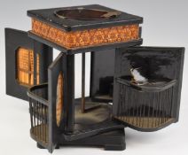 Oriental cigarette dispenser with straw work decoration, H15cm