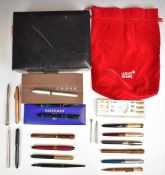 Mont Blanc branded bag and lined box, together with fountain and ballpoint pens and propelling