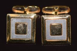 A pair of 18ct gold cufflinks with inset white metal square, 12.7g