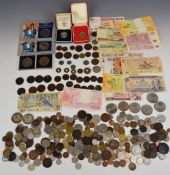 An amateur coin collection in the whole, includes UK and overseas examples George II halfpenny, Iraq