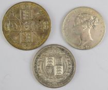 1881 Queen Victoria young head half crown, VF, together with an 1890 Jubilee double florin EF++ -unc