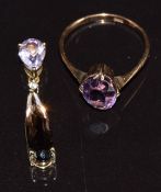 A 9ct gold pendant set with an amethyst, topaz and smoky quartz and a 9ct gold ring set with an