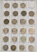 Twenty four English half crowns from 1923-1946, includes 1928 and 1930 in EF condition and a 1937