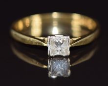 An 18ct gold ring set with a princess cut diamond of approximately 0.3ct, 2.6g, size M