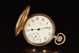 Waltham 9ct gold keyless winding full hunter pocket watch with inset subsidiary seconds dial,